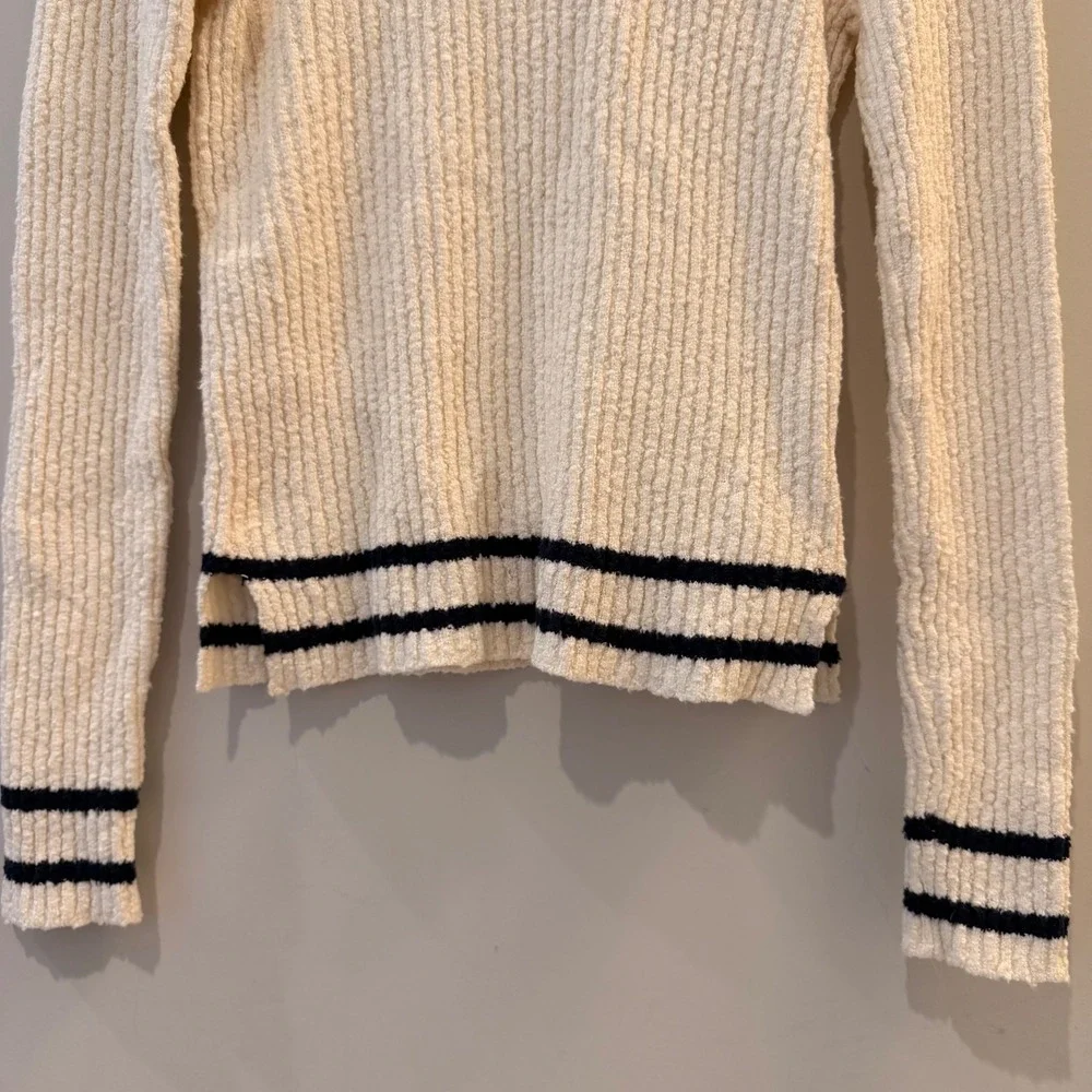 Madewell Boucle Knit Crewneck Sweater Ribbed Striped Cream Navy NY859 XS NWT